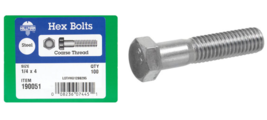 Hex Bolts 1/4&quot; x 4&quot; Coarse-Thread Alloy-Steel Zinc-Plated 100-ct, Hillma... - $21.77