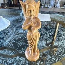 Vintage Carved Wooden Myrtlewood Cherub Angel Figurine Statue Playing Horn - $1,245.74 MXN