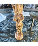 Vintage Carved Wooden Myrtlewood Cherub Angel Figurine Statue Playing Horn - £51.19 GBP