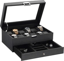 12 Slots Watch Storage Case For Men, Black Ssh02C, Bewishome Watch Box Organizer - £37.88 GBP