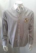 Tommy Hilfiger Gray Blue Striped Crest Patch Medium Button Down Shirt   - £10.08 GBP