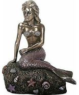 The Enchanted Mermaid Sitting on Rock Bronze Look Statue Figurine Sculpt... - $62.70 CAD
