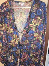 NWT LuLaRoe XL Sarah Duster Long Cardigan Sweater Blue Pink Gold Tropica... - £27.41 GBP
