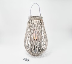 Barbara King 23&quot; Wooden Lantern w/ Tiki Flameless Candle &amp; Remote Natural - £61.34 GBP