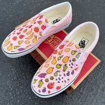 Fruit Doodles Pink Slip On Vans - Men&#39;s And Women&#39;s Shoes - £132.76 GBP