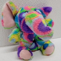 Adventure Planet Elephant Baby Rattle Plush Stuffed Toy Rainbow Neon Tie-Dye - £8.65 GBP