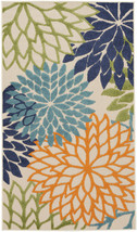 3' X 5' Cream And Blue Floral Non Skid Indoor Outdoor Area Rug - $2,120.93 MXN
