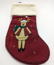 Reindeer caracter Christmas Holiday Stocking felt burgundy red 18&#39; - £15.10 GBP
