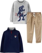 Toddlers and Baby Boys&#39; 3-Piece Fleece Jacket, Long-Sleeve Shirt, and Woven Pant - £33.22 GBP