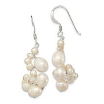 Silver Polished White Freshwater Cultured Pearl &amp; Crystal Cluster Dangle... - $1,209.47 MXN