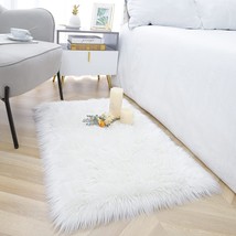 White Faux Fur Rug, Luxurious Fluffy Rugs For Bedroom, 2 X 3 Ft. Washable Area - £35.33 GBP