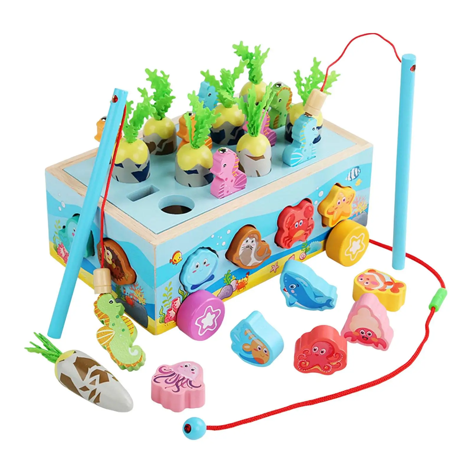 Montessori Wooden Shape Sorter Toys Educational Toys Fine Motor Skills Fishing - £27.07 GBP