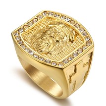 Hip Hop Jewelry Iced Out Jesus Cross Ring Gold Color Stainless Steel Rings For M - £19.33 GBP