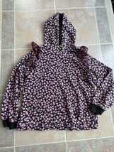 Sandy Liang Black &amp; Pink floral ruffle hoodie sweater size  M - £31.15 GBP