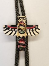 Vintage Corded Bolo Tie With Carved Totem Pole - £33.42 GBP
