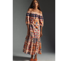 New Anthropologie Farm Rio Flowy Off-The-Shoulder Printed Dress $248 SMALL Blue - £118.70 GBP