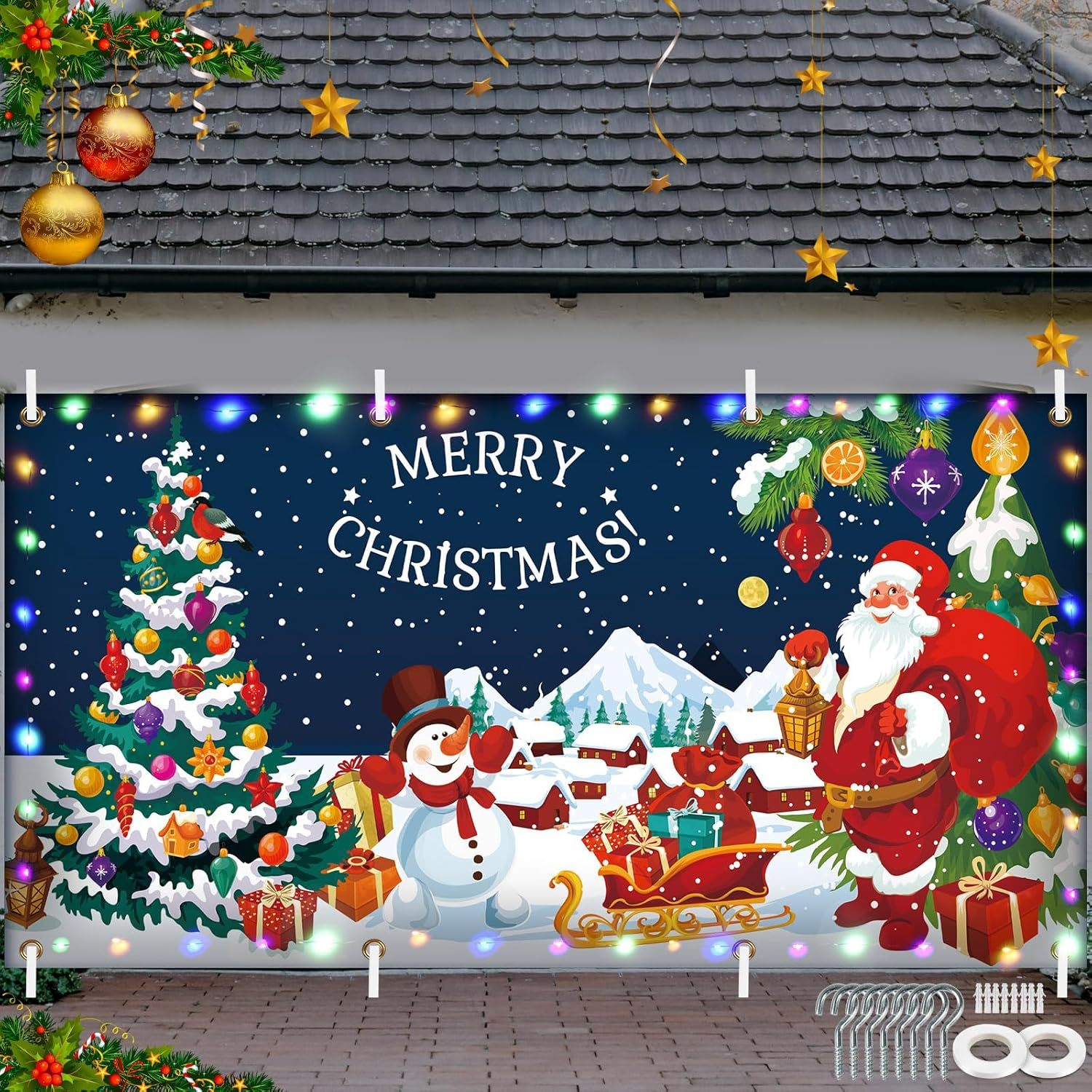 16 X 7 Ft Christmas Garage Door Banner Cover With Led String Light Christmas Ban