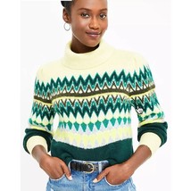 Loft Womens SZ M Soft knit Chevron Stitched Turtleneck Sweater Yellow green - $23.74