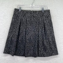 New Loft Womens Pleated Skirt Size 12 Petite Black Gray Damask Look Knee Length - £14.18 GBP