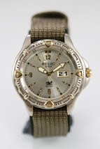 Relic Wet Men Watch Silver Gold Stainless St 50m Brown Nylon Date Battery Quartz - £26.53 GBP