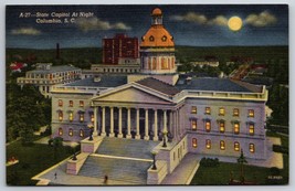Night View State Capitol Building Columbia South Carolina SC Linen Postcard K11 - £3.19 GBP