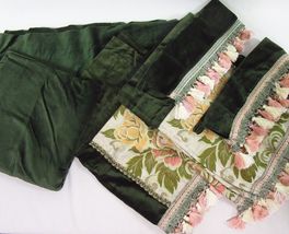 Victoria Classics Tapestry Floral Green Velvet Drapery Panels Tiebacks Valances - £87.92 GBP