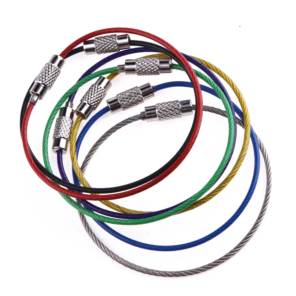 7pcs Keychain Tag Rope Stainless Steel Colour Key Keyring Loop Screw Lock Wire R - £44.05 GBP