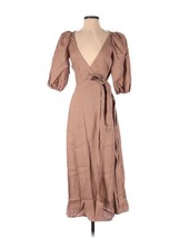 NWoT Reformation Mint in Clay Brown Linen Puff Sleeve Wrap Midi Dress XS $178 - £147.85 GBP