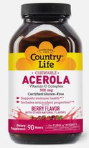 2/28 Country Life, Acerola, Vitamin C Chewable, Berry, 500 mg, 90 Wafers - $16.33