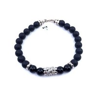 Bracelet de perles pour hommes en argent sterling 925 poli onyx noir naturel mat - £61.06 GBP