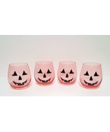 NEW Set of 4 Adorable Pink Halloween Jack O Lantern Face Stemless Wine G... - £26.06 GBP