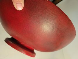 Wood Fruit Bowl Footed Red with Ivy Design VTG image 4