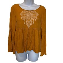 Poetry Anthropologie Womens Medium Mustard Yellow Embroidered Boho Blouse Top - £10.95 GBP
