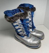 Lands End Navy Blue with Silver Fleece Lined Winter Snow Girls Boots Size 3 - $12.60
