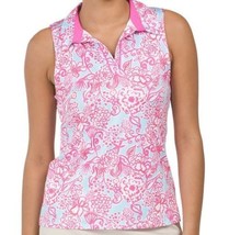 NWT X by GOTTEX Hot Pink Floral Sleeveless Golf Tennis Polo Shirt M L &amp; XL - £35.96 GBP