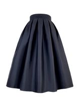 Black A-line Pleated Taffeta Skirt Outfit Women Plus Size Glossy Midi Skirt  image 5