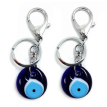 Set Of 2 Evil Eye Keychains Blue Glass Good Luck Charm Key Chain Ring Protection - £9.44 GBP