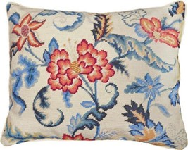 Throw Pillow Needlepoint Tapestry 16x20 20x16 Wool Cotton Velvet Back Zippered - £231.01 GBP