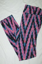 LLR Lularoe pink purple teal black wavy line chevron OS Leggings women&#39;s - £8.70 GBP