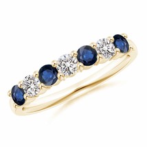 ANGARA Half Eternity Seven Stone Sapphire and Diamond Wedding Band in 14K Gold - £888.12 GBP