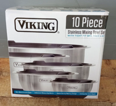 Viking 10-Piece Stainless Steel Mixing Bowl Set with Black Lids - £52.23 GBP