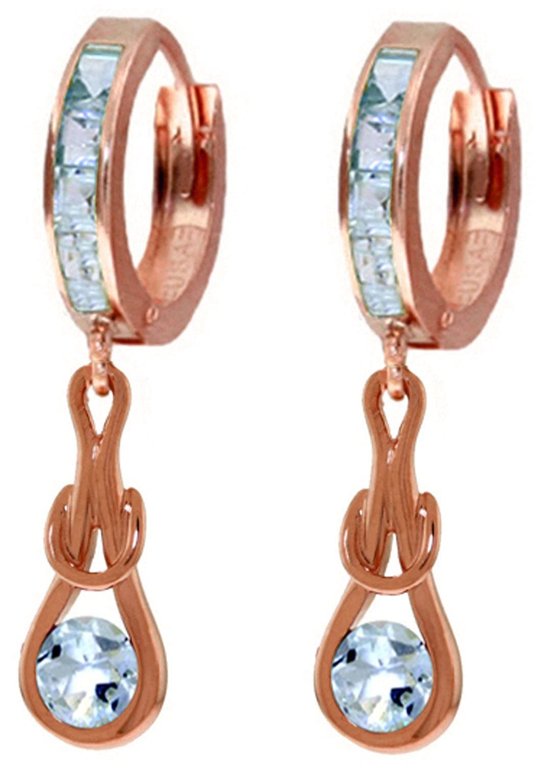 Galaxy Gold GG 14k Rose Gold Huggie Earrings with Dangling Aquamarine - $975.14