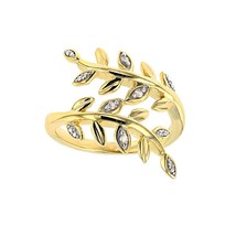 14K Yellow Gold Plated Round Moissanite Adjustable Bypass Leaf Wedding Band Ring - £64.56 GBP