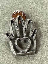 Ann Clarke Marked Silvertone Open Helping Hand w Heart Hat or Lapel Pin or Tie - £7.58 GBP