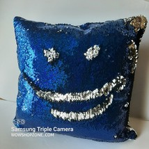 Therapy Soothing Relaxation Sequin Throw Pillow Decor Accent Home Silver Blue - £24.08 GBP