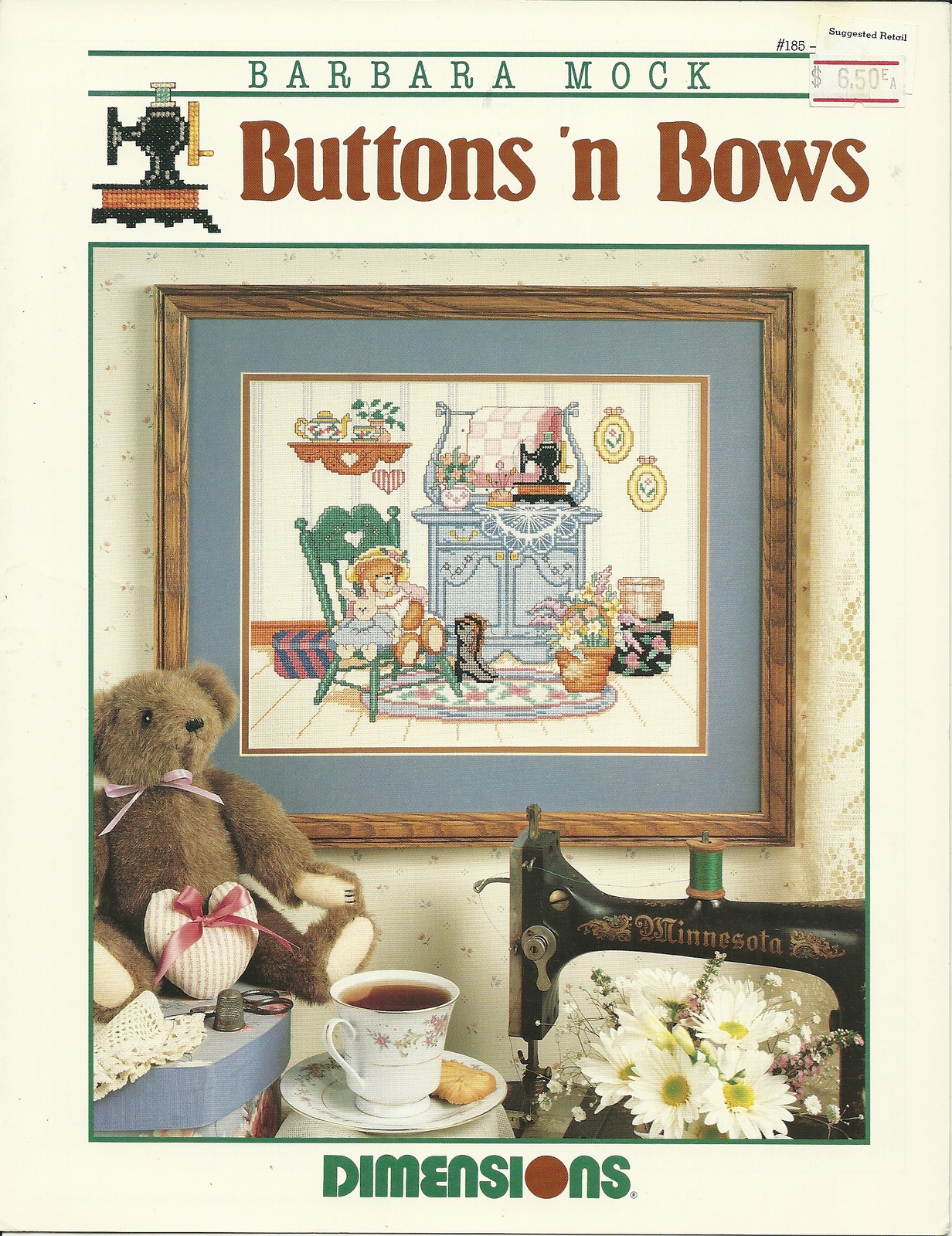 Buttons n Bows Cross Stitch Pattern Leaflet No. 185 Dimensions Inc Barbara Mock - $3.99