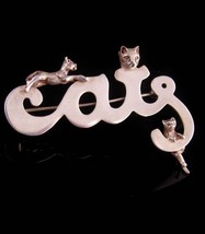 Large sterling Cats Brooch - signed meow Kitty - Sterling silver - Whims... - $95.00