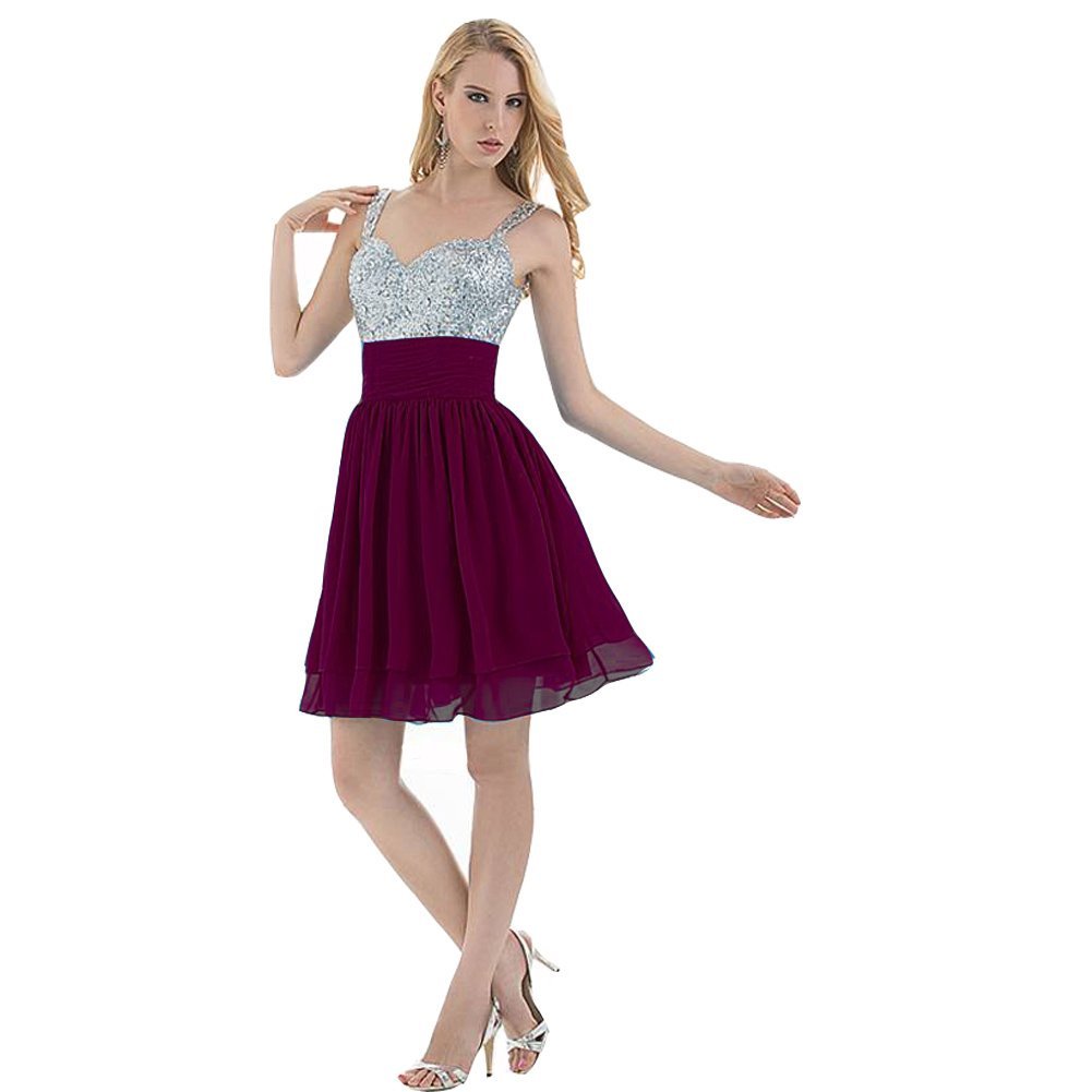 Kivary Women's Short Sequined Chiffon Prom Homecoming Dresses Burgundy US 12