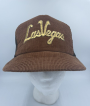 Vtg Trucker Hat Brown Corduroy Las Vegas Mesh SnapBack Baseball Cap READ - £9.41 GBP