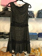 REISS Sheer Black Overlay w/ Nude Lining A-Line &quot;Abigail&quot; Dress Sz US 2 $345 - £109.54 GBP